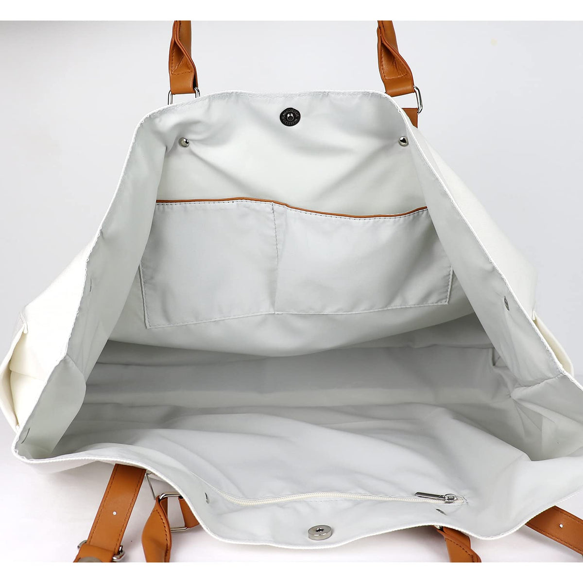 Lamyba Beach Tote Bag for Women, Oversized Travel Tote Bag with Vegan Leather Handle, Weekend Vibes White X-Large