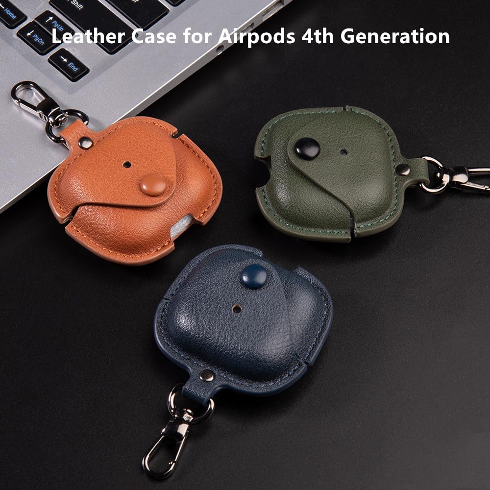 YQGFashbf for Airpods 4 Case Leather with Keychain, Stylish Retro Leather Wireless Charging Protective Headphone Case Cover for Apple Airpods 4th Generation 2024 Front LED Visible (Brown)