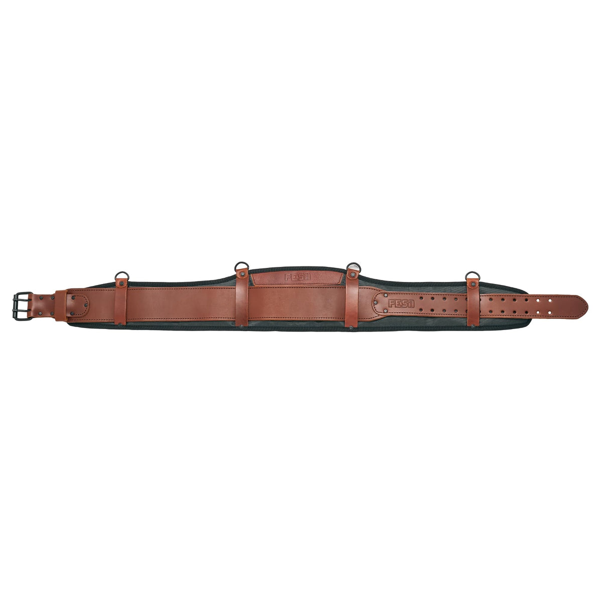 FESA Padded Tool Belt with Back Support - Padded Leather Tool Belt with D-rings for Suspenders - Perfect for Electricians, Carpenters & Framers - Adjustable from 37"-44" - Handcrafted (Cherry)