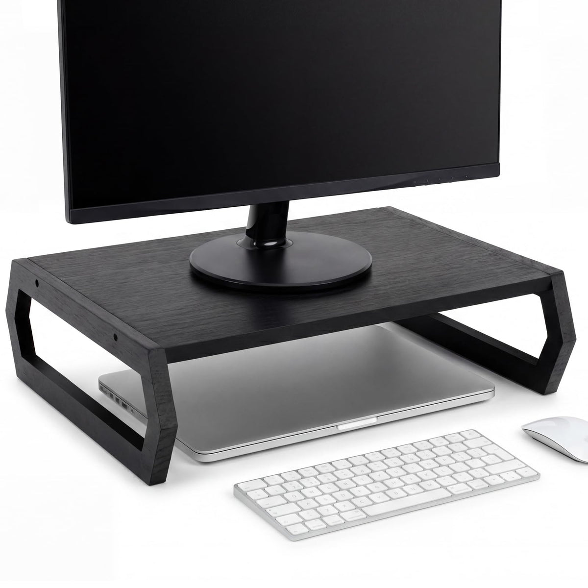 Wenqik Wood Monitor Stand Riser 14.2 Inch Black Wood Desktop Monitor Stand for Laptop PC Computer TV Screen for Home Office (Hexagonal Design)