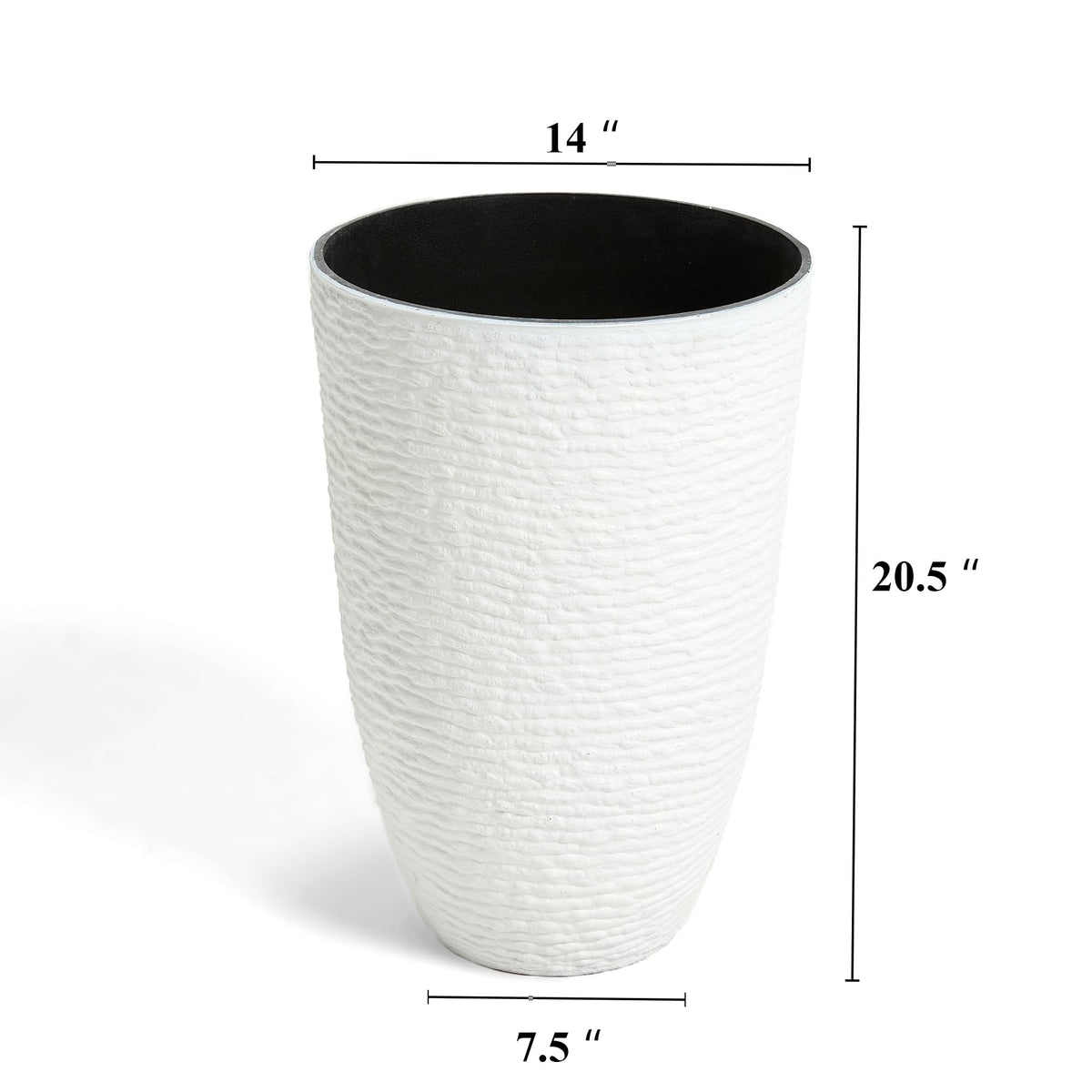 Worth Garden 2-Pack 21" H. White Tall Planters - 14'' Dia Resin Large Round Flower Pots for Outdoor Plants Trees - Imitation Stone Finish Plastic Indoor Front Porch 9 Gallon Decorative Container Patio