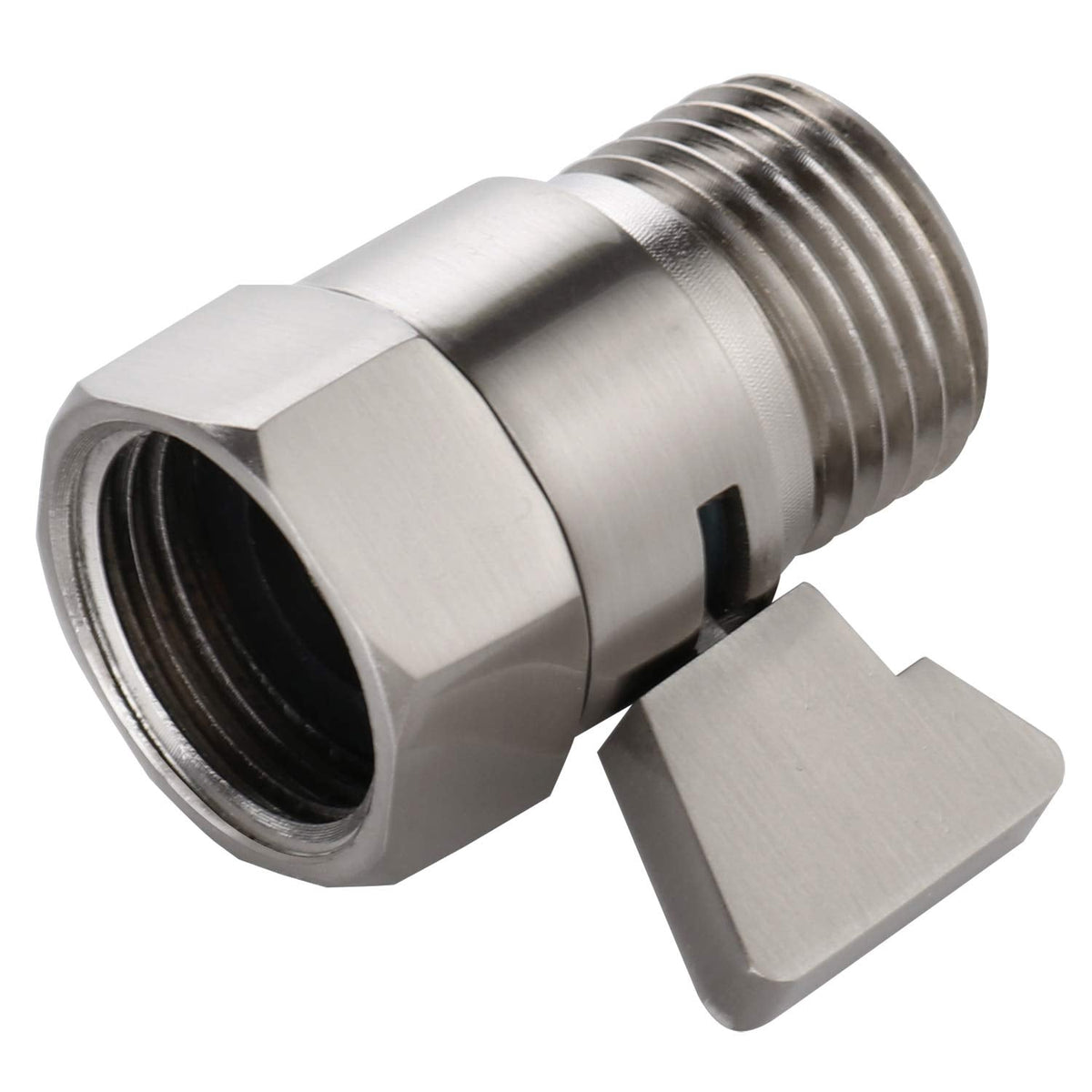 Water Flow Control Shut Off Valve with Brass Adjustable Hand Level Water Pressure Regulator for Hand Held Shower Head & Bidet Sprayer, Brushed Nickel Water Saver G1/2
