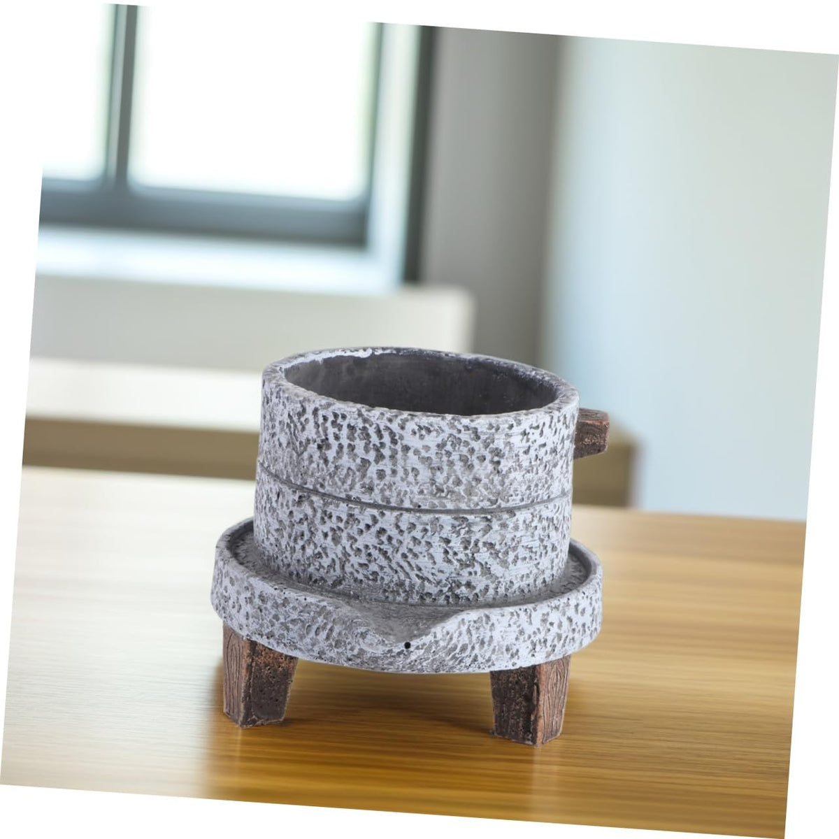 Happyyami Weathered Planter Large Stone Plant Pot Retro Cement Planter for Outdoor Indoor Garden Bonsai Pot Decorative