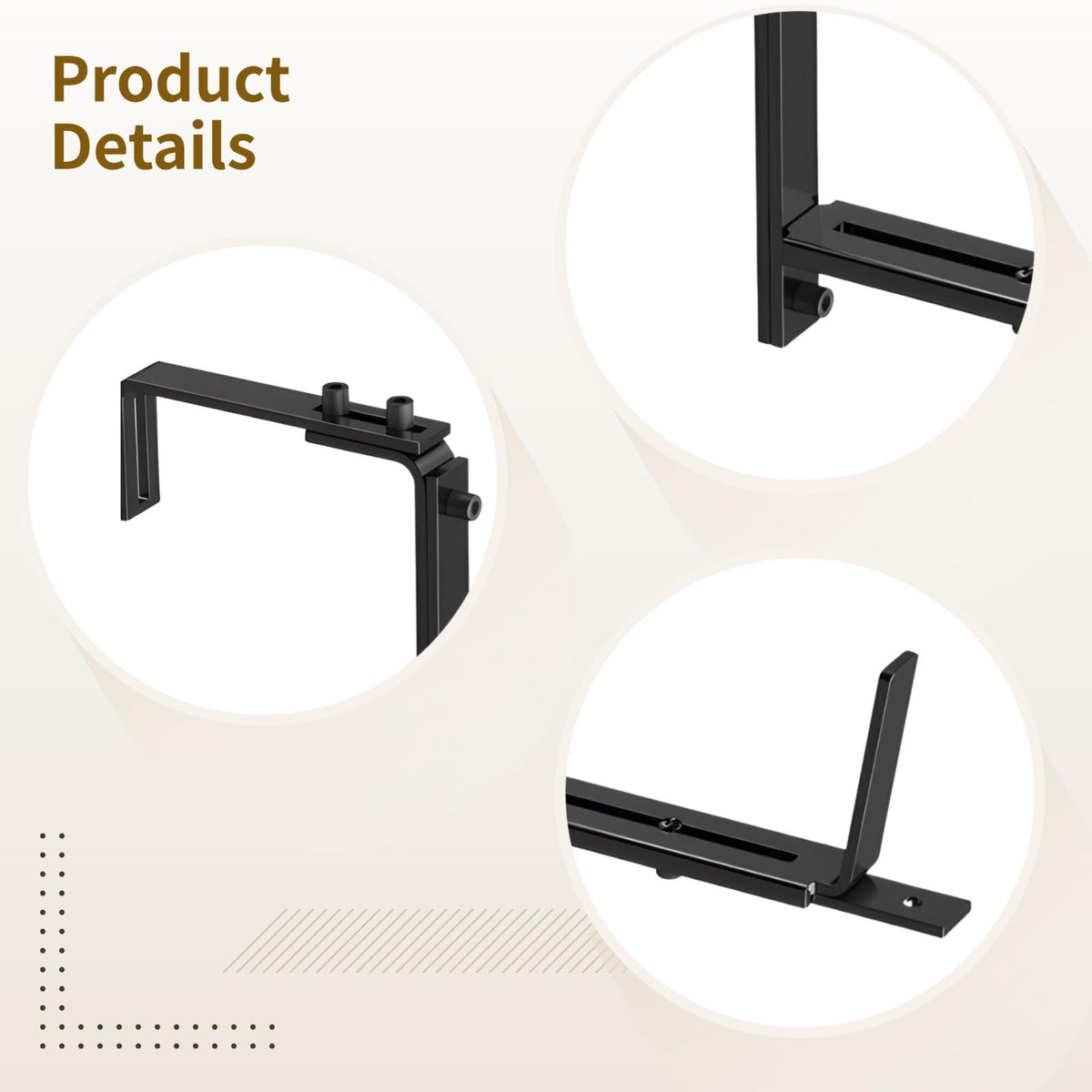 4 Pcs Adjustable Flower Box Brackets, Plant Holders for Deck Railings, Heavy-Duty Iron with Rustproof Black Coating, Easy Setup, Fits 2-7 in Wide Railings, 5.9-12.6 in Pots
