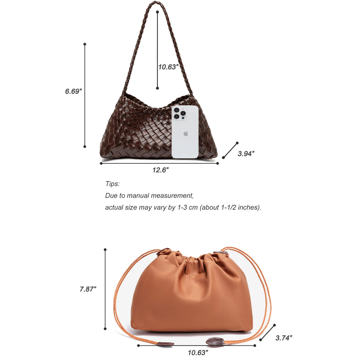 Woven Underarm Shoulder Bag For Women Trendy Small Handbag Ladies Purse Hobo Bag (Coffee)
