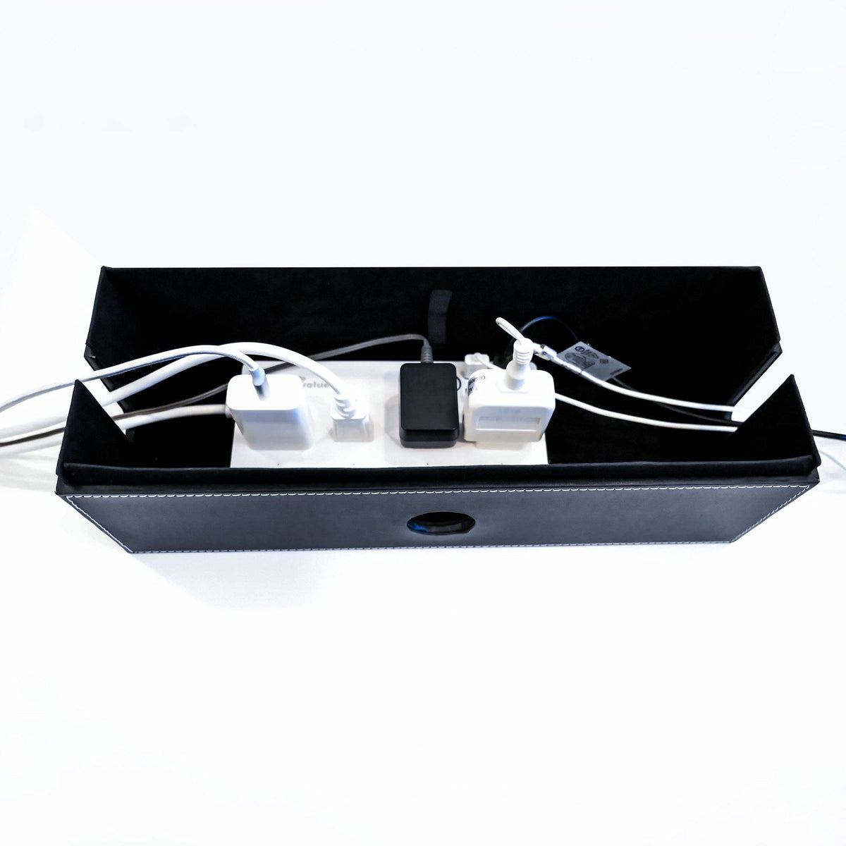 NEET Cable Management Box Large, Computer Cord Organizer, Hide and Conceal, Power Cable Organizer, Computers and Desks, Black Stitched Leather