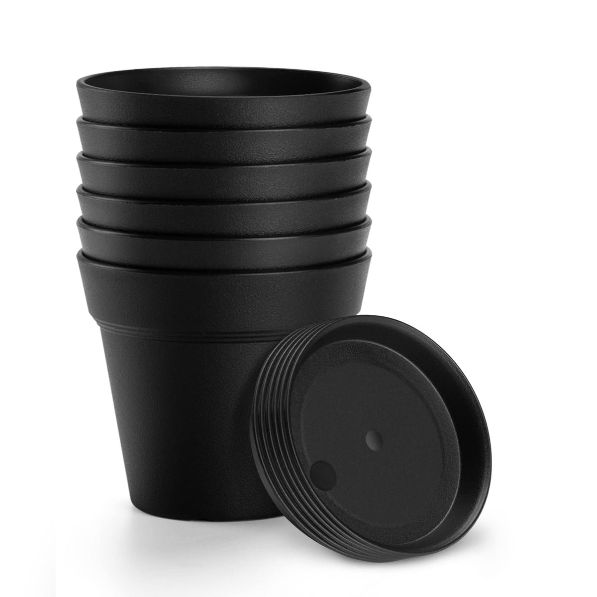 FHWTY 6 Pack 7in Plastic Plant Pots Black & 6 Pack 7in Plastic Plant Pots Terracotta