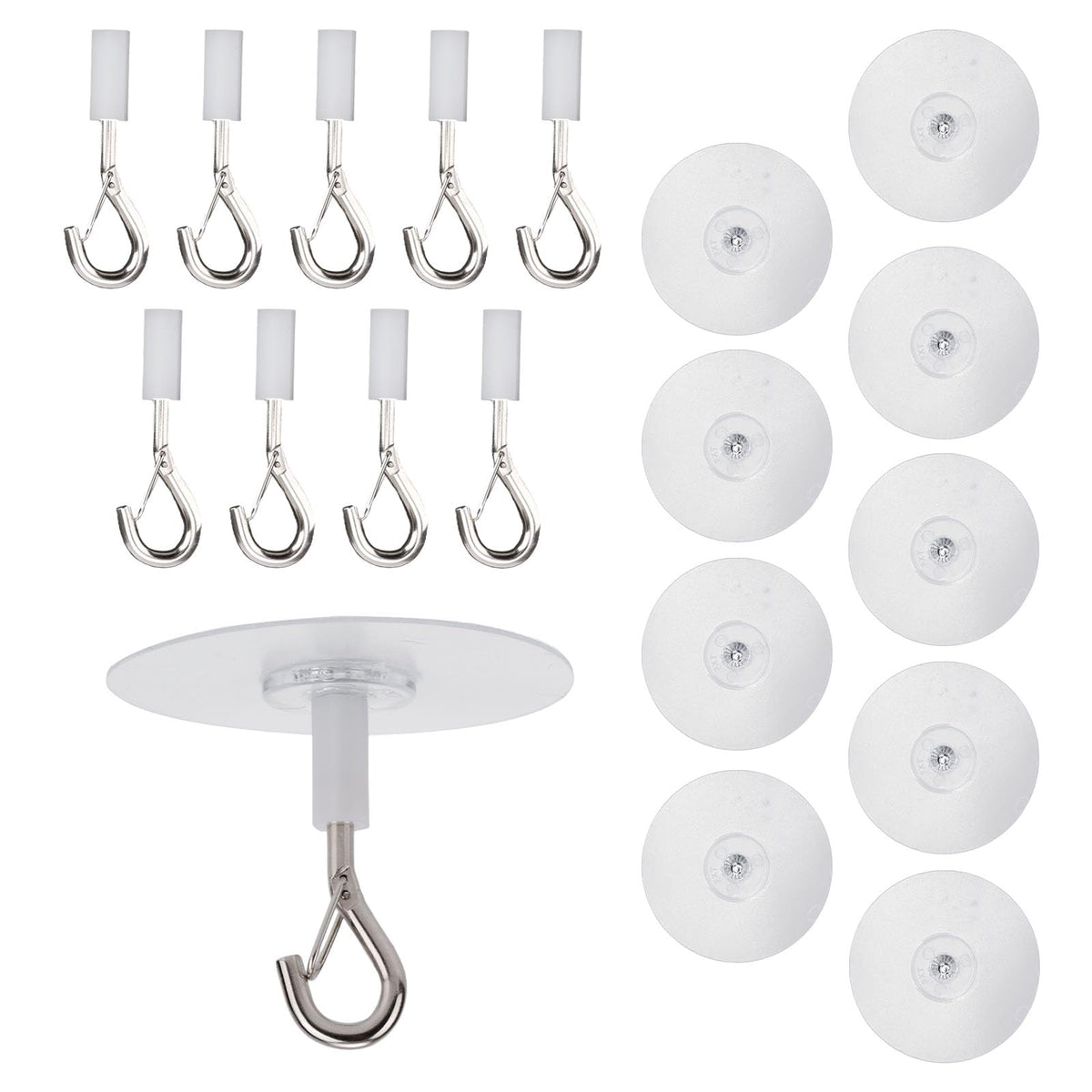 Penitue 10pcs Heavy Duty Self Adhesive Ceiling Hooks, No Drill Ceiling Hooks with Safety Clasp for Fans Plants Lights Kitchen Bathroom Office Storage & Wall Decor