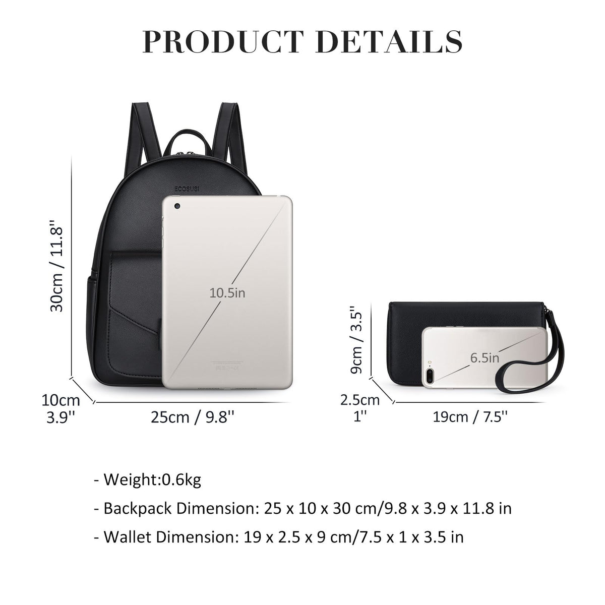 ECOSUSI Women Backpack Purse Water Resistant PU Leather Backpack Fashion Rucksack Ladies College Daypack with Tassel,2 Pcs