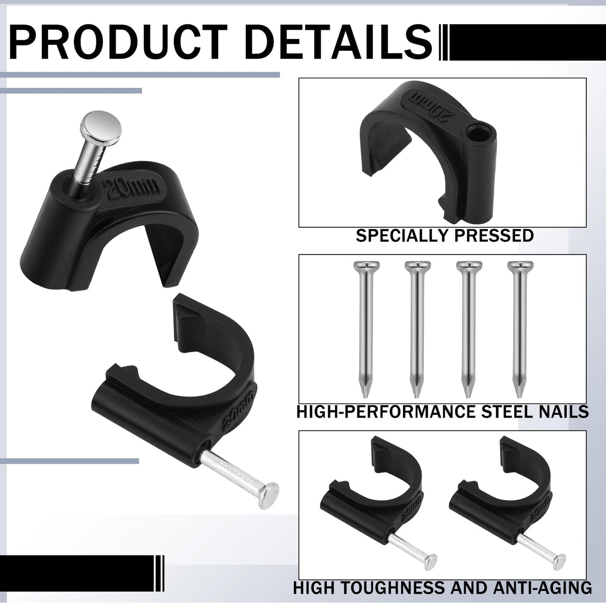 Leriton 100 Pcs Drip Irrigation 1/2" and 5/8" Tubing Mounting Clips, Firm and Easy to Install, Drip Irrigation Kit Connector, Black