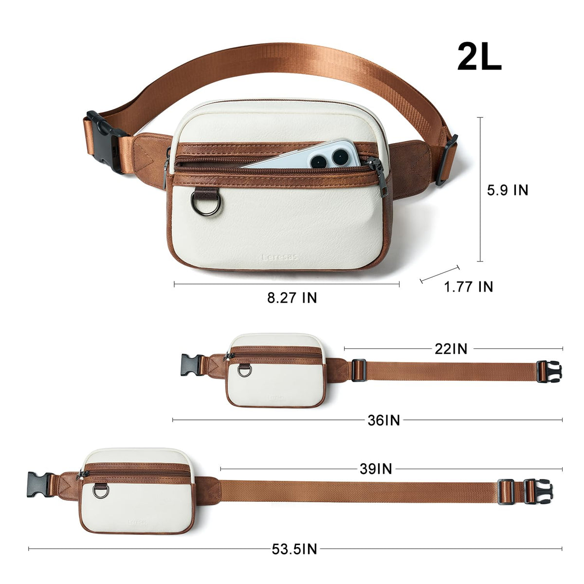 Leresas 2L Fanny Packs for Women Everywhere Belt Bag Chic Waist Pack Bag Crossbody Purse Faux Leather Travel Cycling Beige