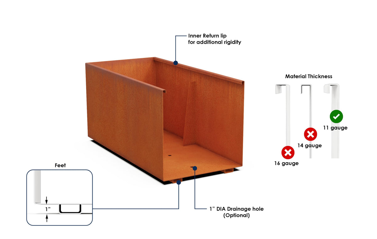 24-Inch Corten Steel Square Planter – Large Outdoor Metal Garden Box | 18" High, Heavy Duty Rustic Design | Made in USA
