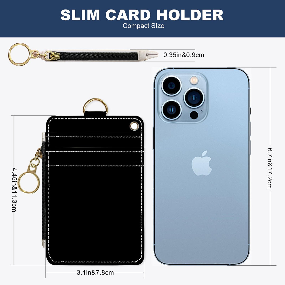 DATOUCAT Slim Wallet Credit Card Holder, Black, RFID Wallet Women Cute Small Front Pocket Wallet With Zipper, PU Leather Thin travel RFID Blocking Card Case ID Window,Ladies Gifts