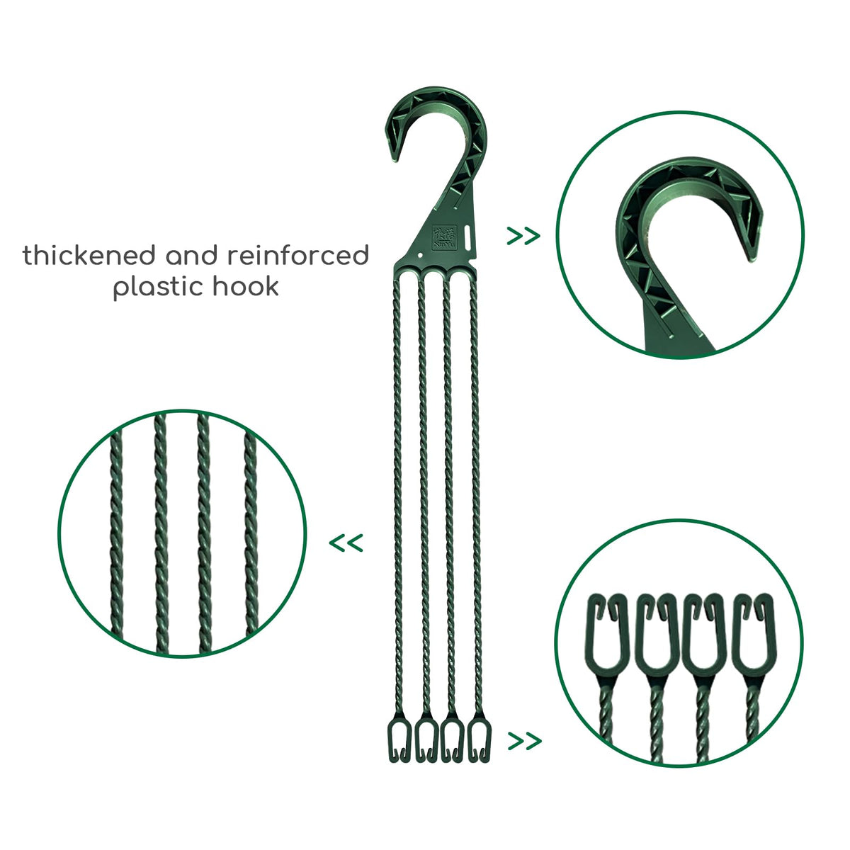 6 PCS Plastic Hanging Basket Hooks for Plants,4-Prong Detachable Pot Hangers for Indoor and Outdoor Use,Hanging Planter Holder Flower Pot,Green
