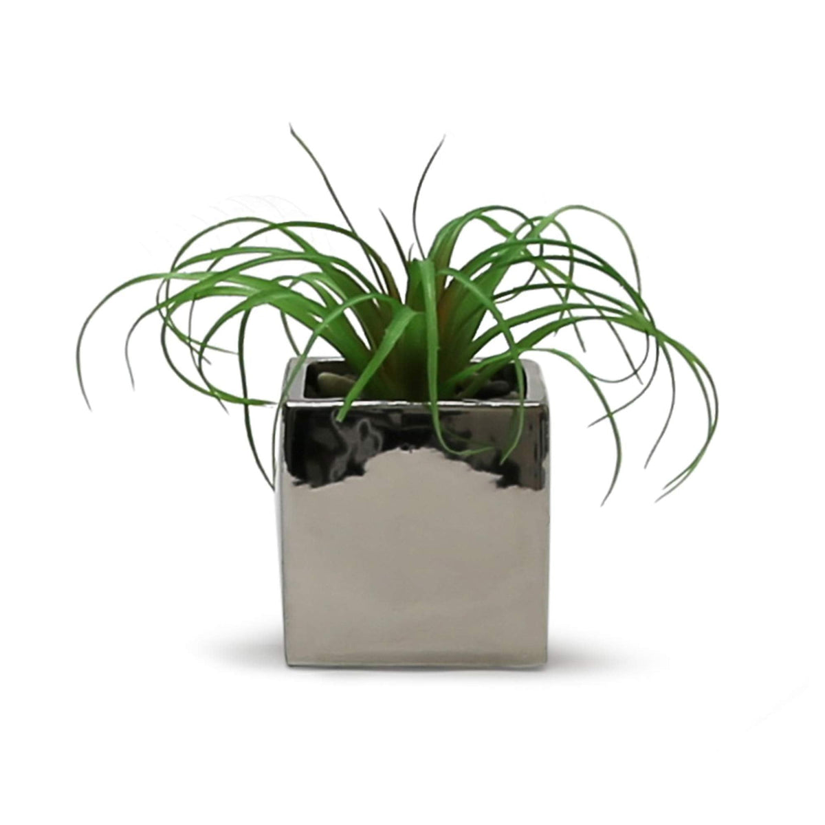 WGV Ceramic Cube Vase Width 4" Height 4" (Fits 3" Pot) Elegant Modern Block Square Floral Planter Terrarium Container Table Dresser for Event Accent Home Office Decor Silver 1 Piece