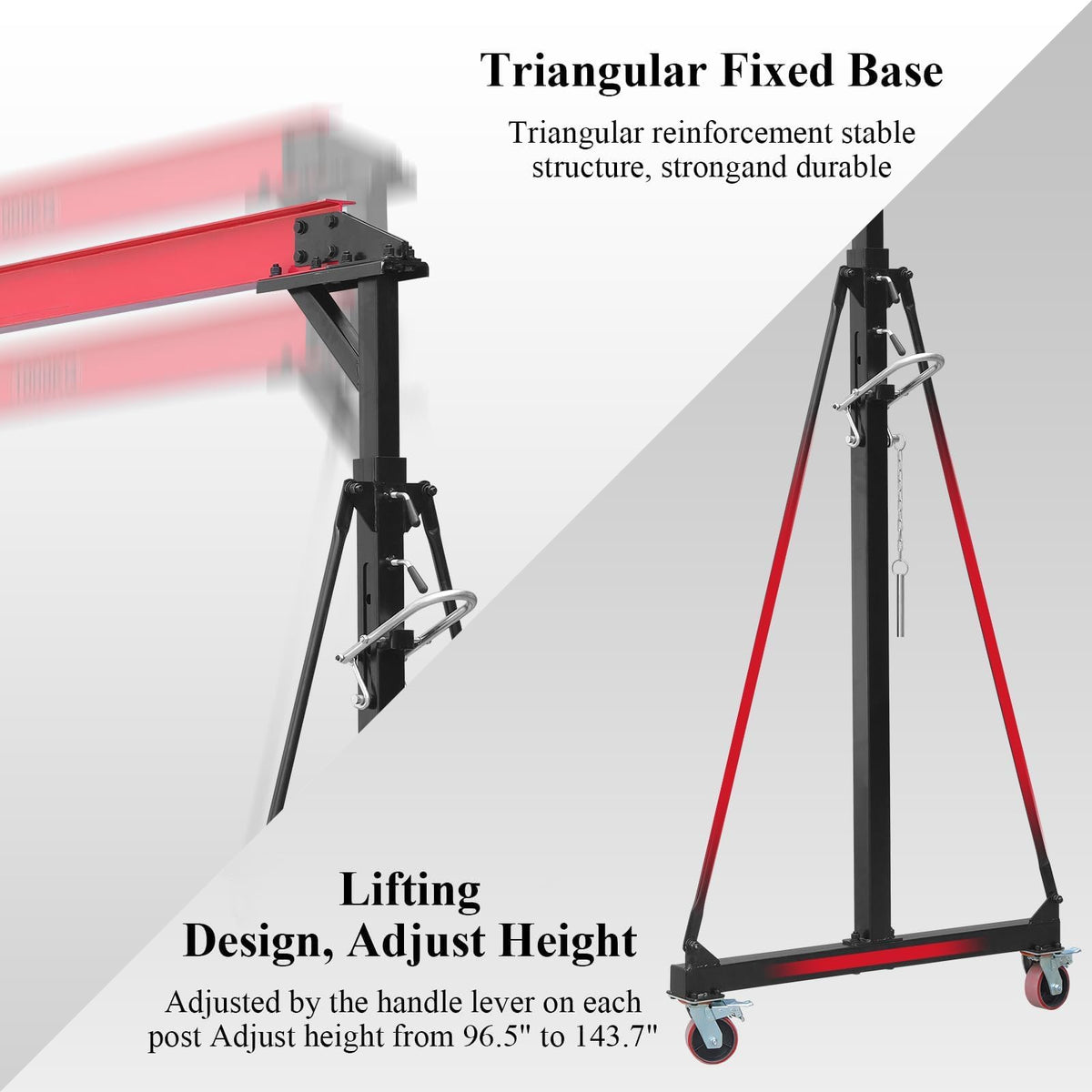 1 Ton Gantry Crane Compatible with Chain Hoist, 8-12 FT Adjustable Height 2200 LBS Shop Crane with Locking Casters, Shop Lift Hoist for Garage, Workshop, Warehouse