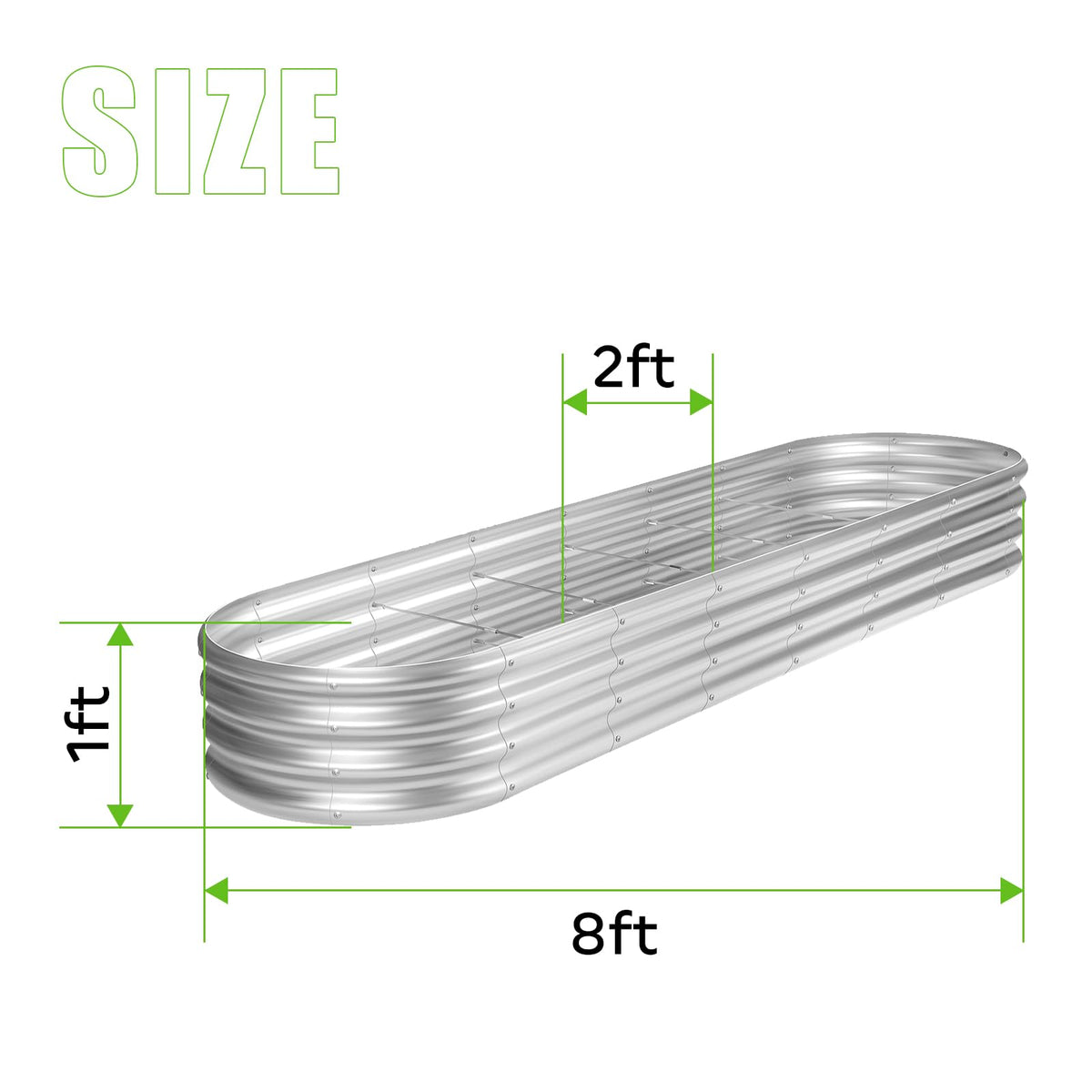 Land Guard 8ft Galvanized Raised Garden Bed Kit, Raised Garden Boxes Outdoor, Oval Metal Raised Garden Beds for Vegetables, Silver,108 Gallon Capacity(with 10 Connecting rods)