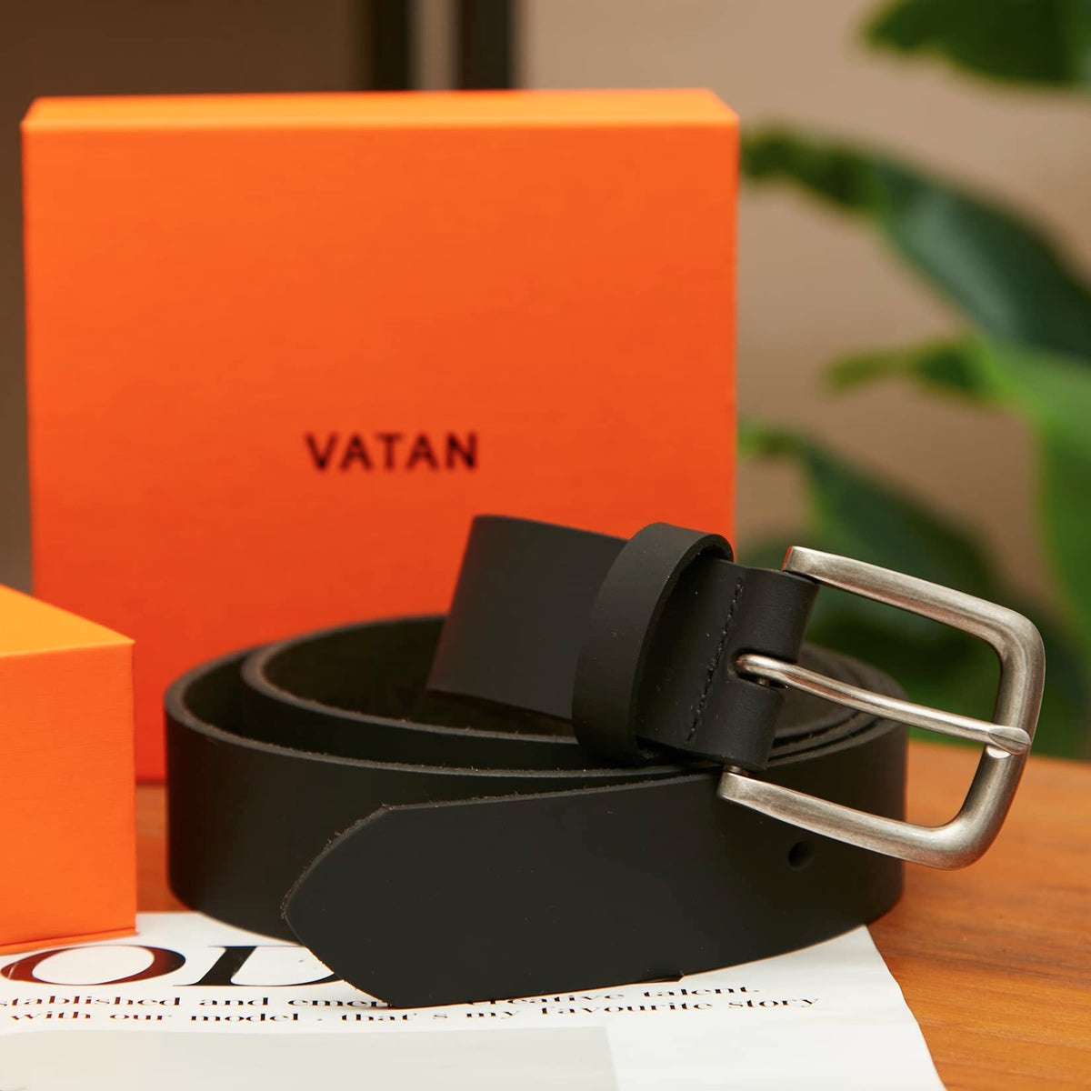 VATAN Men's Full Grain Leather Casual Every Day Jeans Belts, Handmade Men Leather Belt with Gift Box