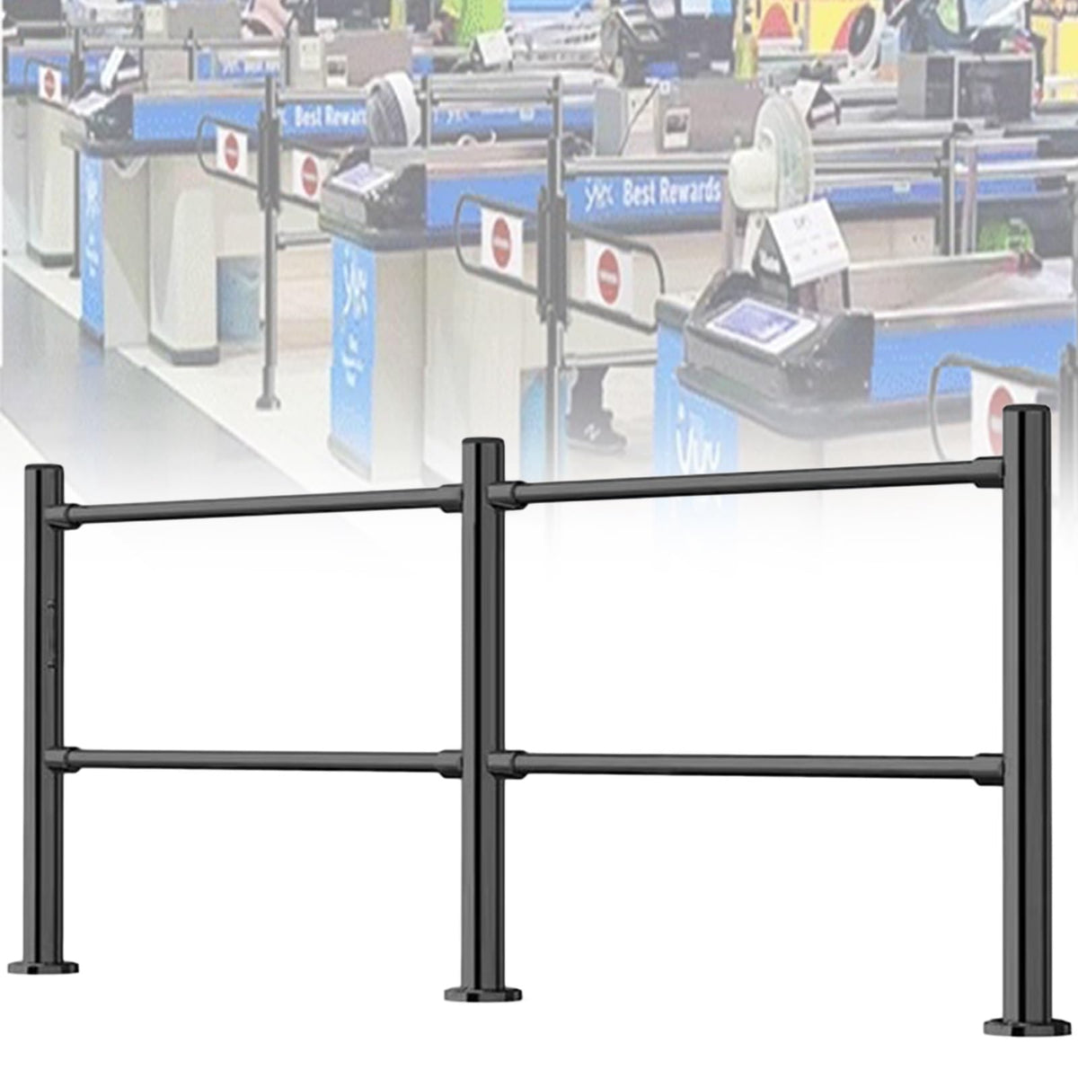 Stainless Steel Supermarket Cashier Counter Safety Gate - Black 200x100CM 1-Way Pedestrian Access Spring-Loaded Automatic Swing Door for Libraries and Entrances