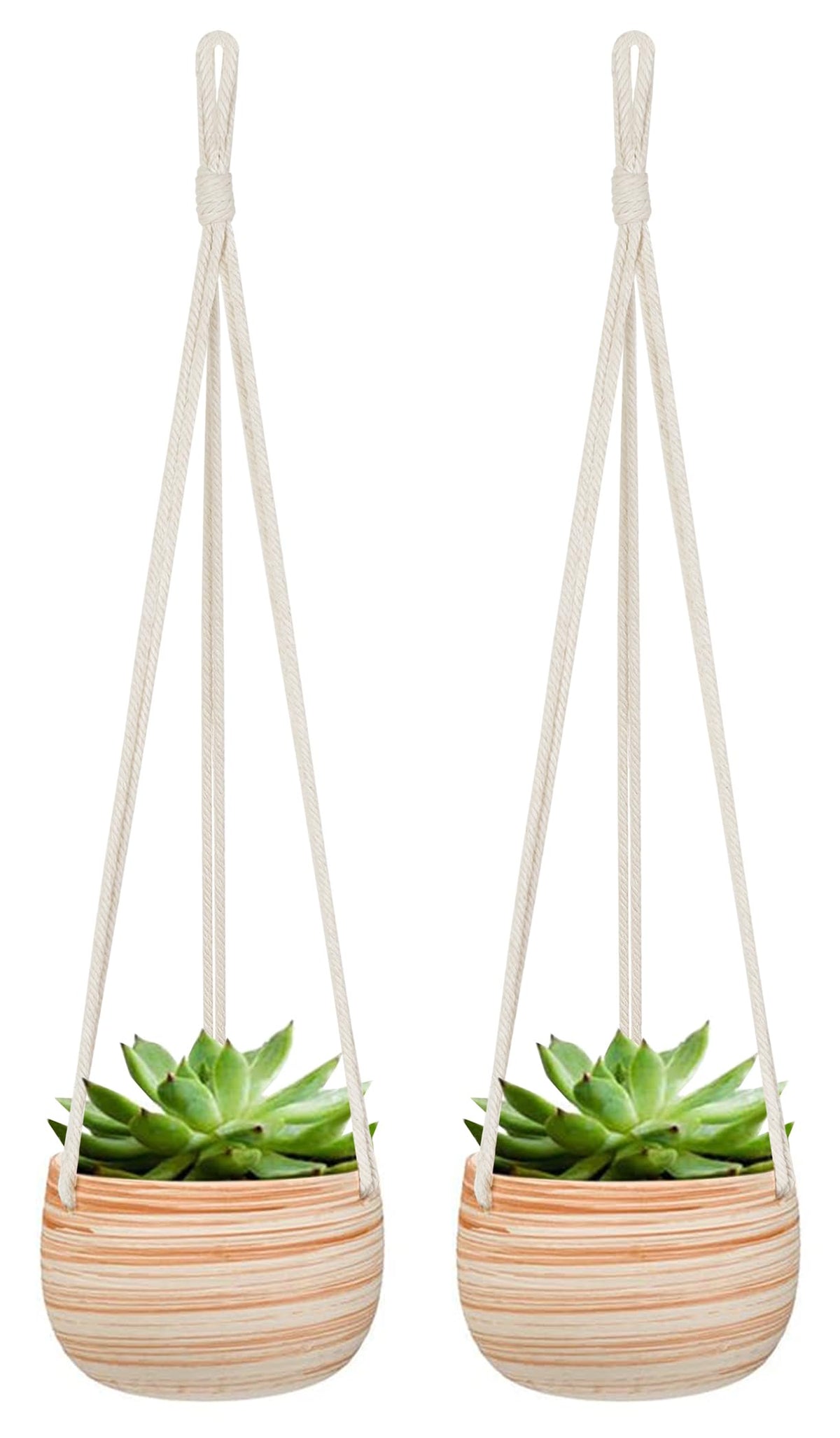 Mkono Ceramic Hanging Planter Macrame Plant Holder 5 Inch Cute Succulent Cactus Pot with Cotton Rope Hanger for Indoor Outdoor Decor, 2 Pack