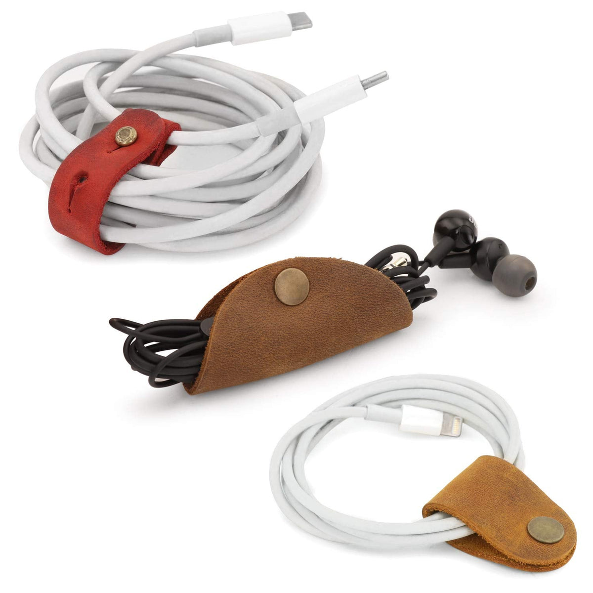 Londo Genuine Leather Headphone Earphone and General Cable Organizer Strap Set