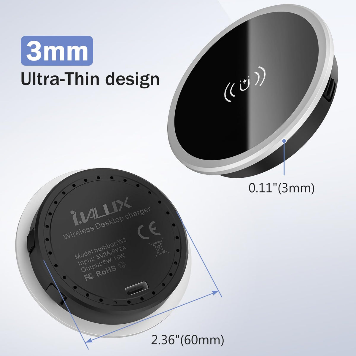 Wireless Magnetic Charger Desk Mount 15W Fast Charger for iPhone 17 16 Pro Max 15 14 13 12 Series,Magnet Qi Charging Pad/Station for AirPods,Recessed Hidden Under Desktop Hole Save Nightstand Space