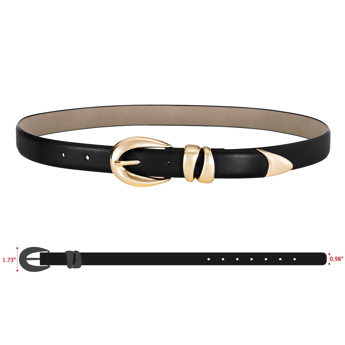 IDUNNVERVE Belts for Women with Gold Buckle – Adjustable Black leather Belt for Jeans, Dress, Pants