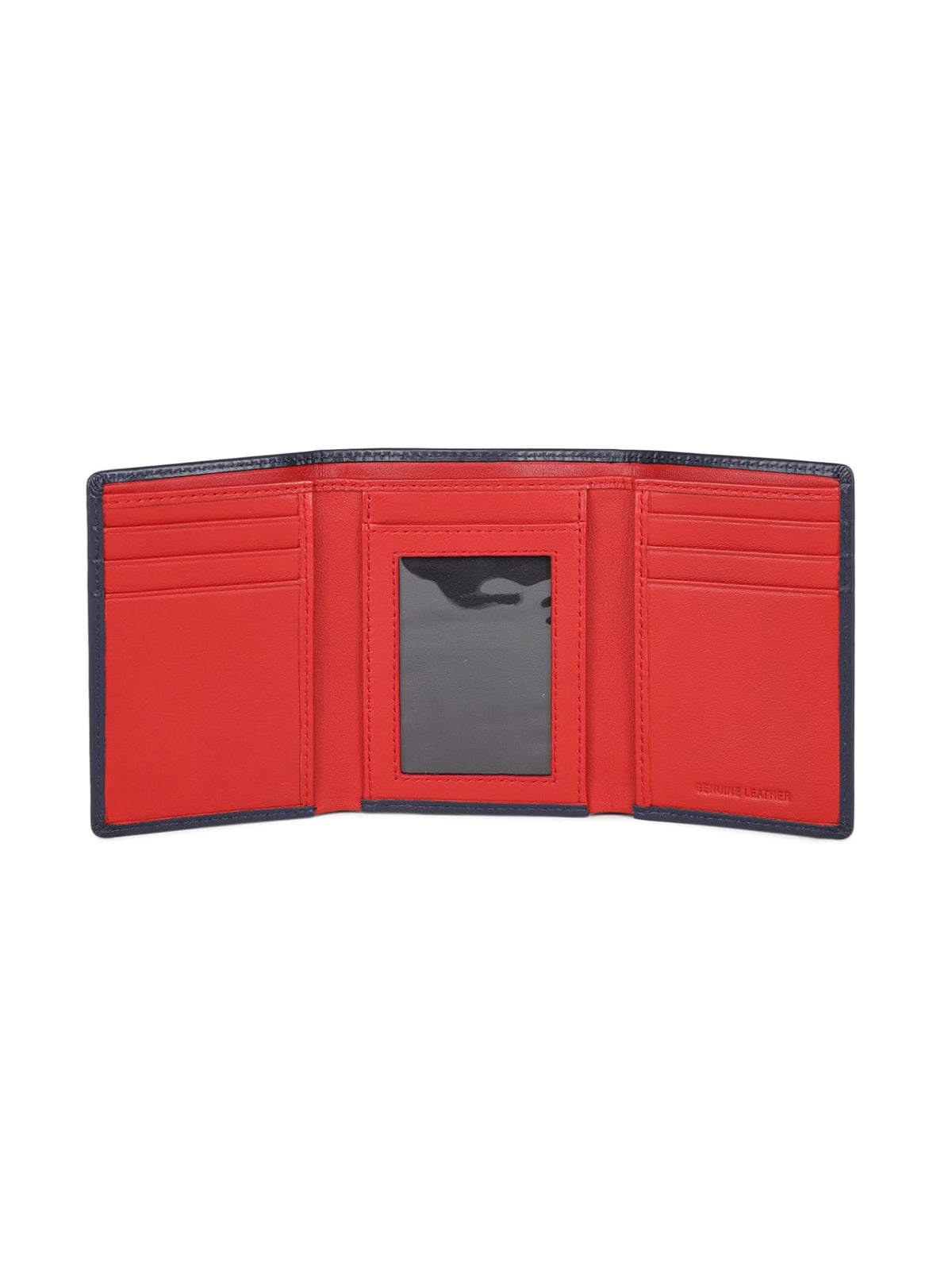 muzaf Trifold Premium Leather Wallet for Men with RFID Blocking (Navy Red)