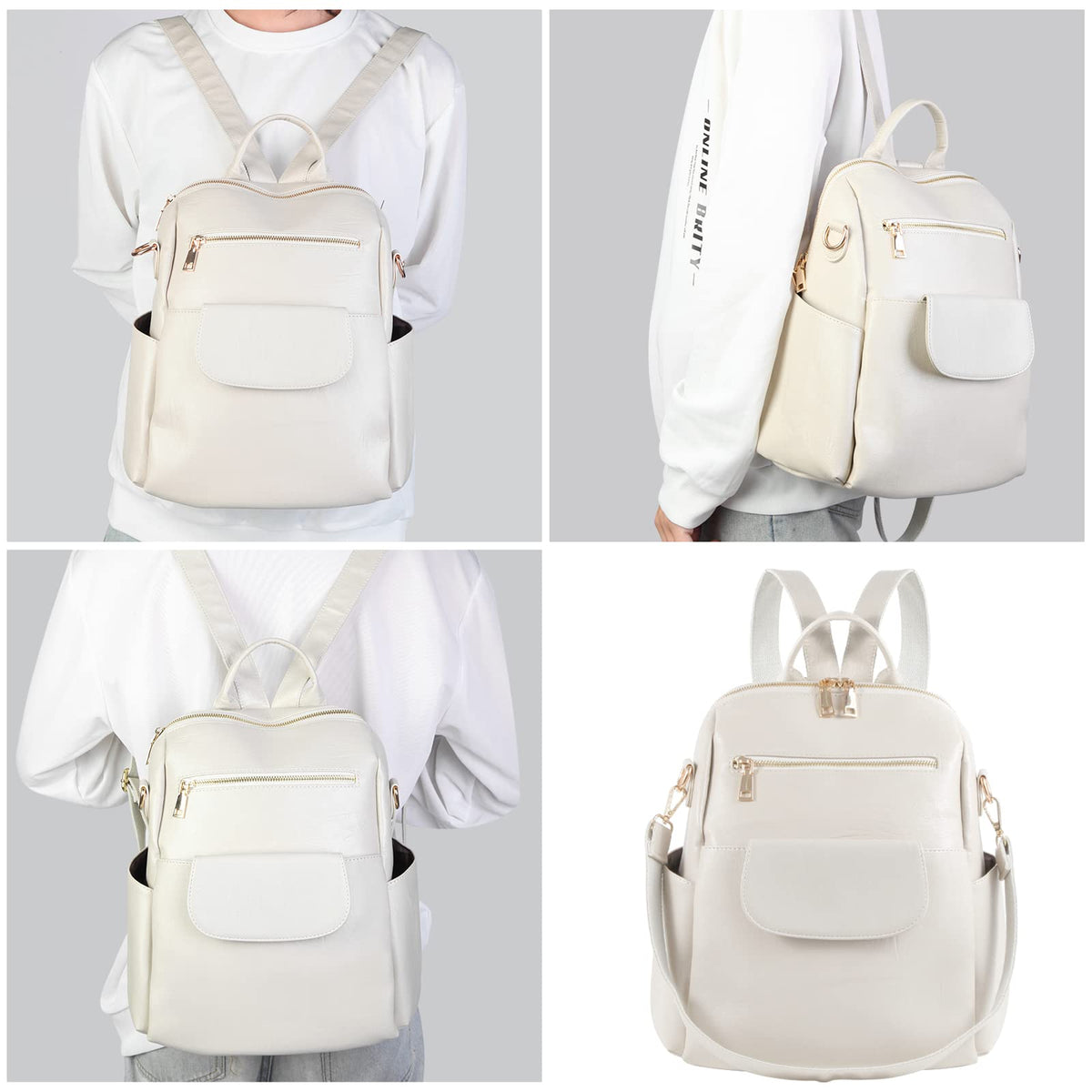 ASDSSRY Women Fashion Backpack Purse Waterproof Bookbags Travel Shopping Rucksack Convertible Ladies Shoulder Bag (Dark Beige)