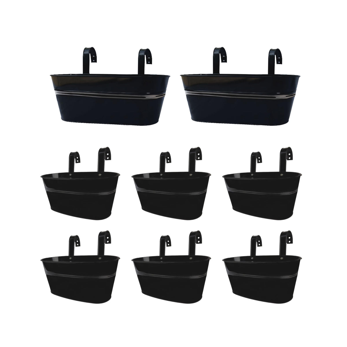 LaLaGreen Bundle- 2 Pack, 17 Inch + 6 Pack, 11.8 Inch Black Metal Pot Hanging Window Flower Box with Hook Modern Boho Style Decor Railings Fence Outdoor Patio Porch Balcony Flower Herb Buckets Garden