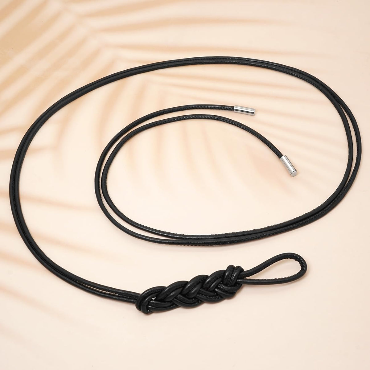BAOKELAN Women Knot Thin Belts Skinny PU Leather Belts Boho Waist Belt for Dresses Black 130CM