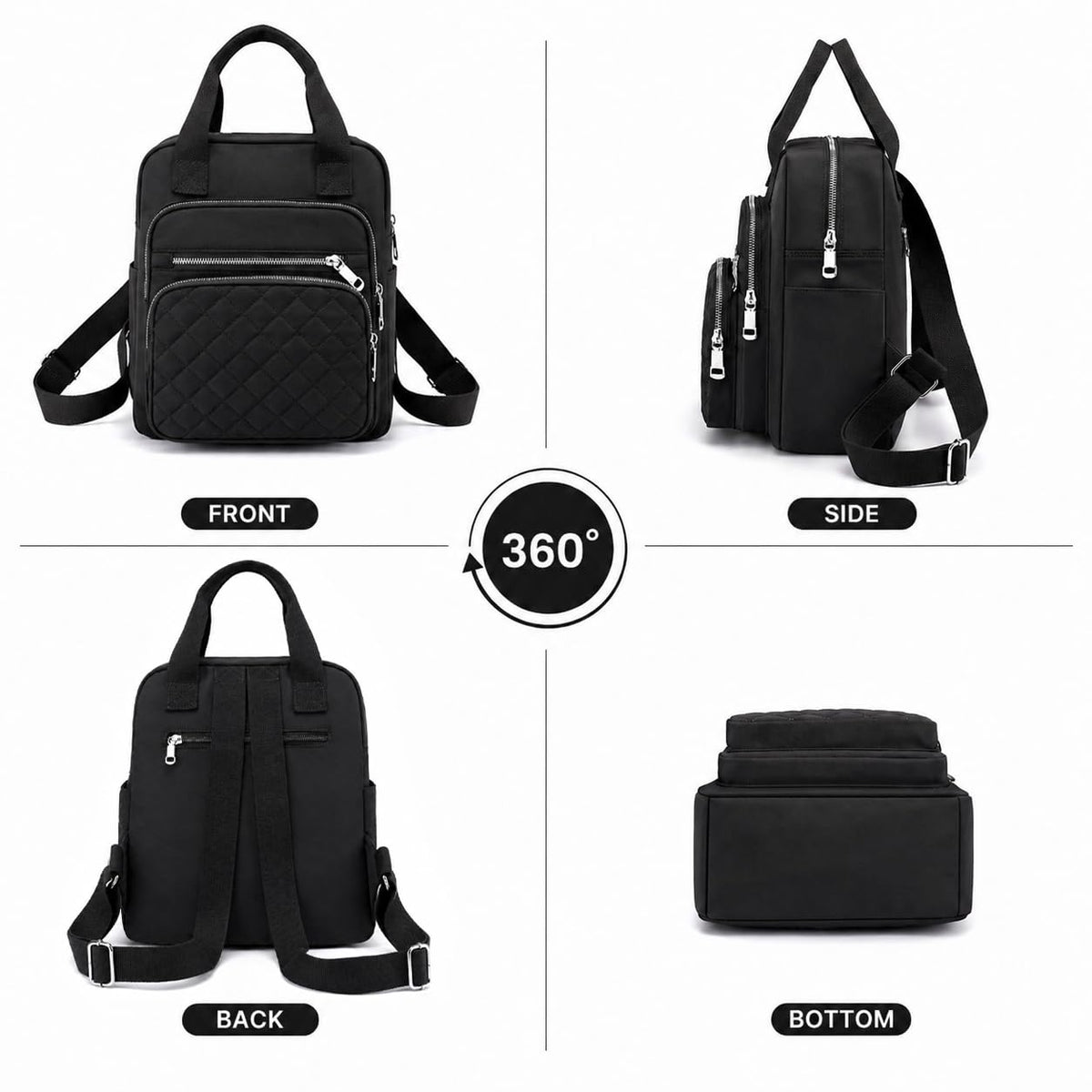 SULCET Small Backpack for Women Casual Quilted Square Bag Waterproof Multi Pockets Daypack Lightweight Top Handle Satchel