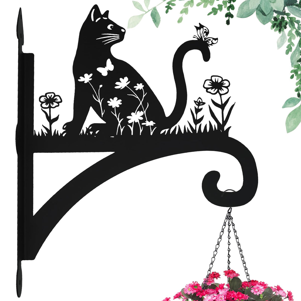 Beyoogeem Plant Hangers Outdoor Heavy Duty Iron Decorative Cat Silhouette Plant Hooks for Hanging Baskets 11 inch Hanging Plant Bracket Wall Hooks for Flower Pot Lantern Bird Feeder Wind Chimes