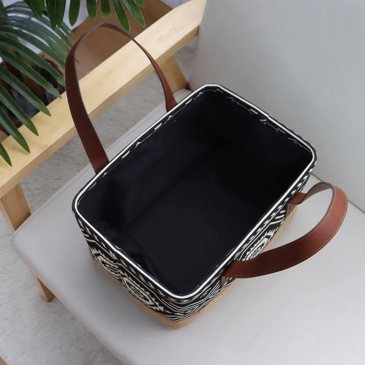 Canvas Tote Bag, Small Rectangular Picnic Basket for Storage Shopping Laundry, Black and White Pattern