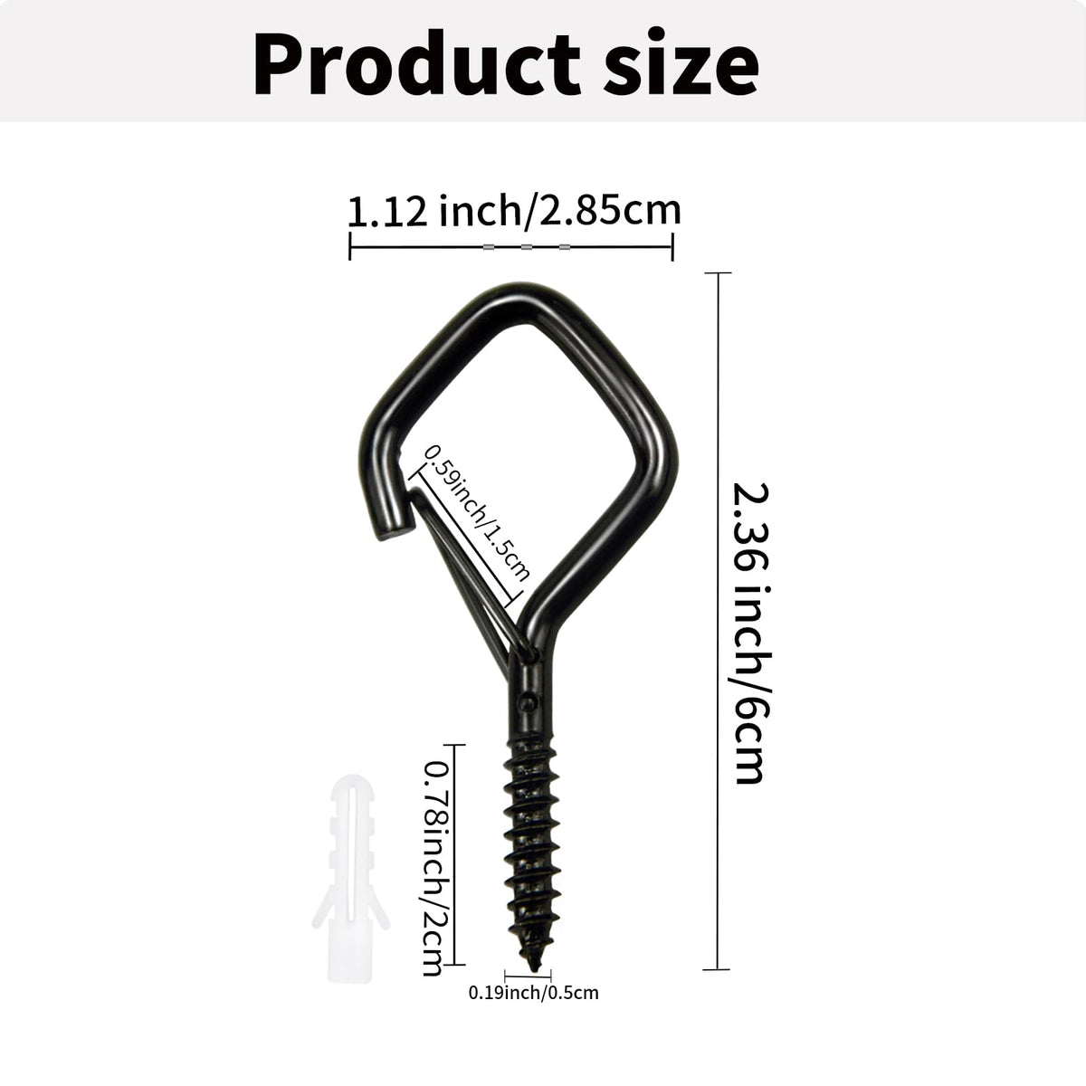 Tuakoie Heavy Duty Eye Screw Hooks with Safety Buckle, Windproof Ceiling Hooks for Hanging Plants, Outdoor String Lights, Bird Feeders, Cups & Decor – Metal Screw in Hooks (2.36IN Black, 46PCS)