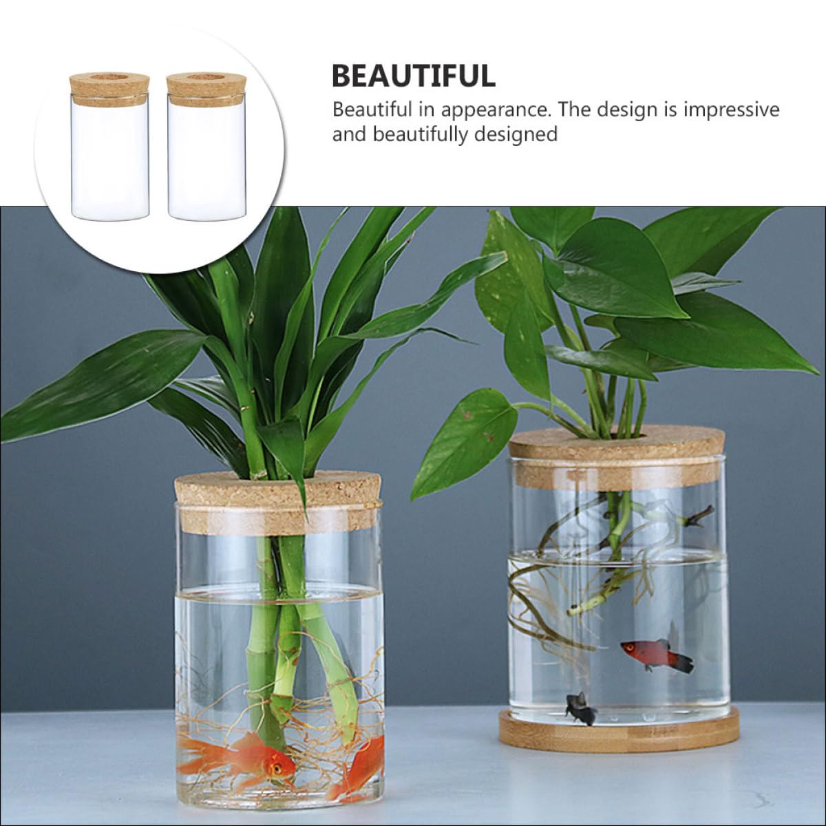 FOMIYES 2pcs Glass Flower Bottle Vase for Hydroponics with Cork Stopper, 6.5cm X 10cm Glass Home Decor Planter for Indoor Plants and Moss Terrarium