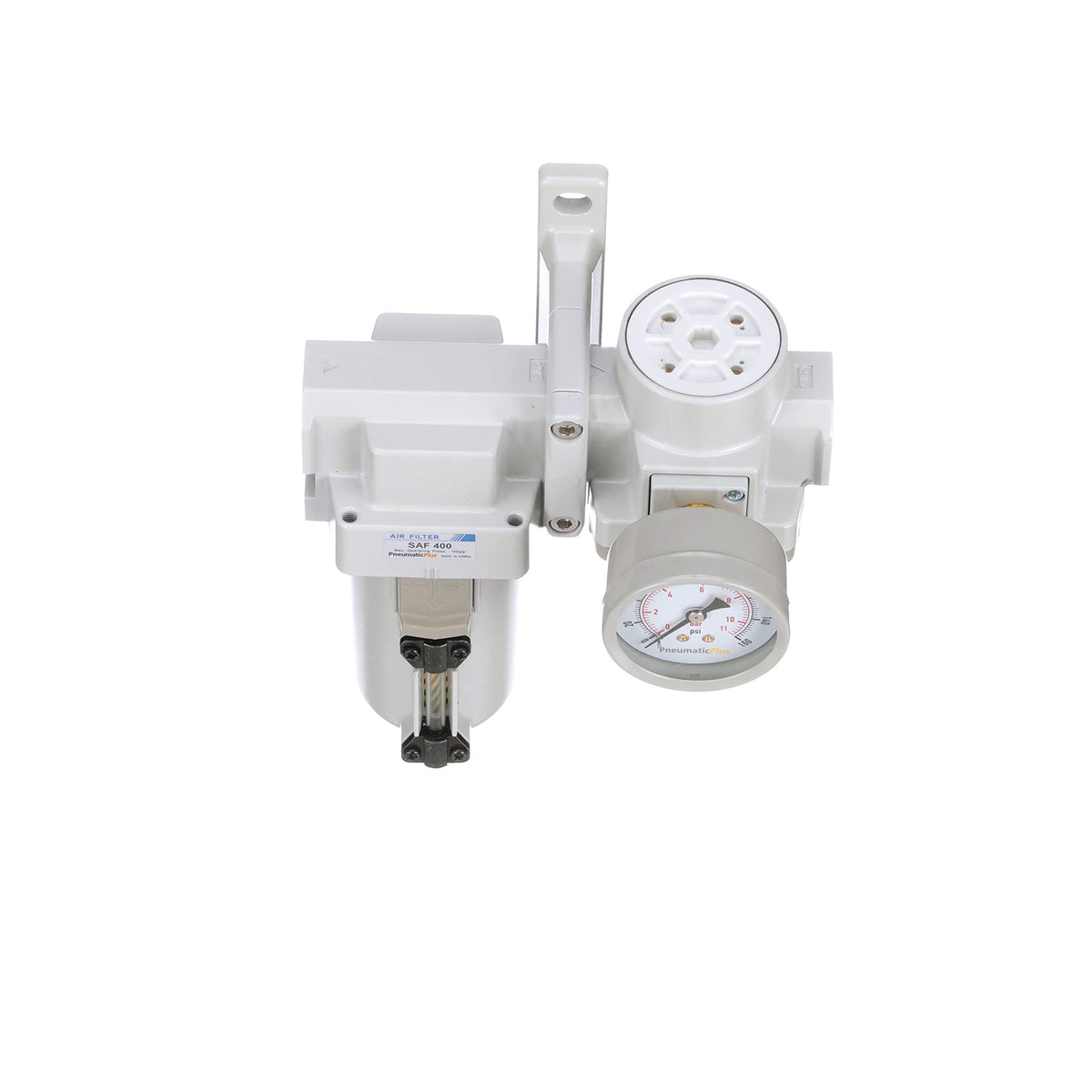 PneumaticPlus SAU420-N04G-MEP Compressed Air Filter Regulator Combo 1/2" NPT - Metal Bowl, Manual Drain, Bracket, Gauge