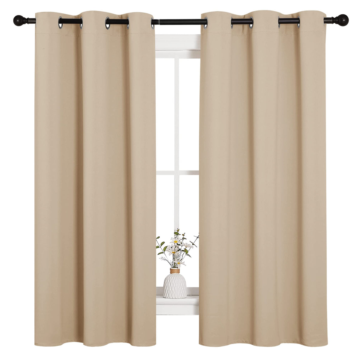 NICETOWN Thermal Insulated Grommet Room Darkening Curtains/Draperies/Panels for Bedroom (2 Panels, W42 x L63 inches, Biscotti Beige)