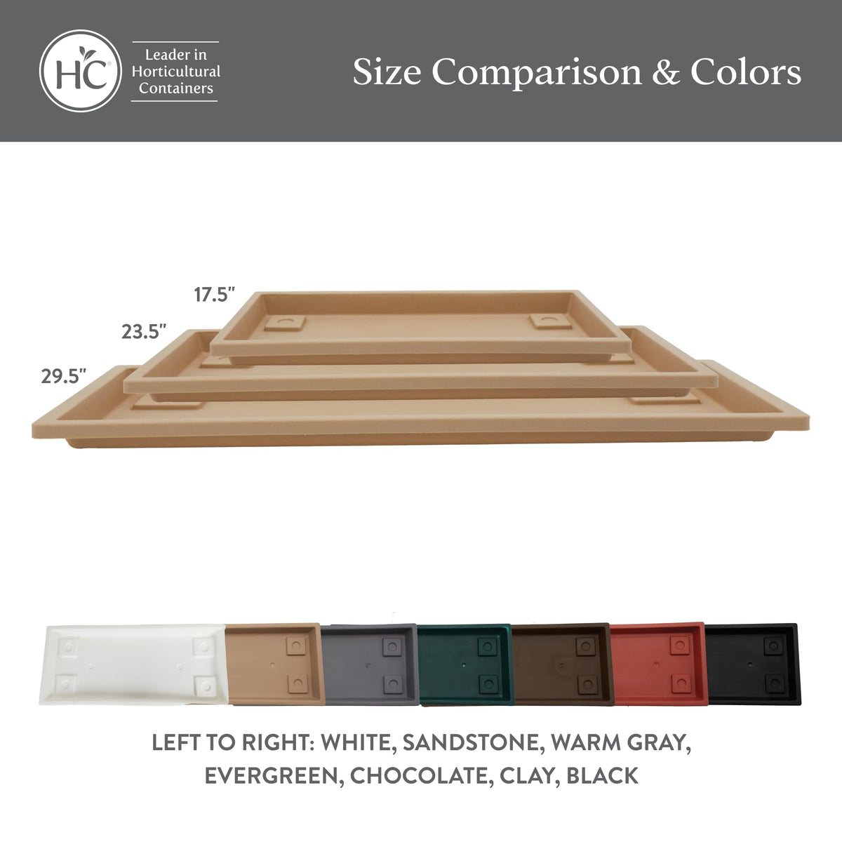 The HC Companies 29.5 Inch Venetian Rectangular Plant Saucer, Lightweight UV-Resistant Plastic Outdoor & Indoor Flower Pot Tray, 2-Pack Plant Pot Trays for Garden & Home Decor, Warm Gray