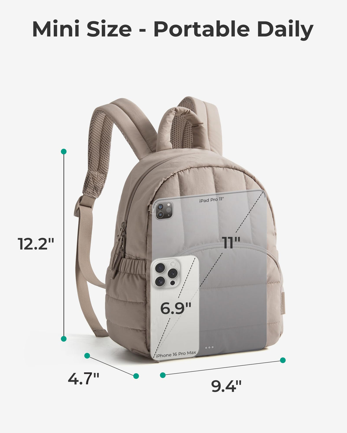 BAGSMART Mini Backpack for Women, Lightweight Puffer Small Backpack Purse, Quilted Casual Travel Daypack, Cute Water-Resistant Bookbag for Daily, Brown Checkered