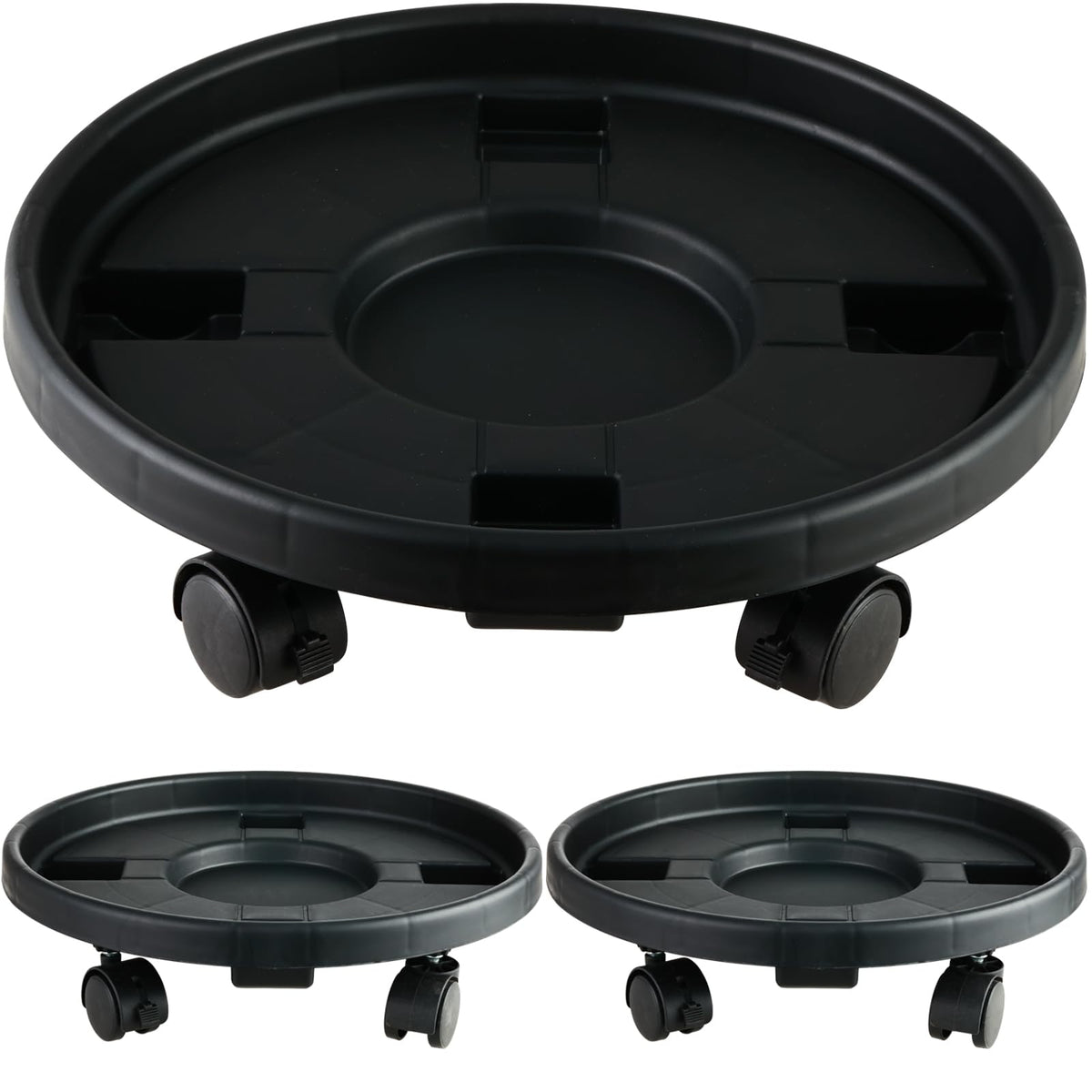 3 Pakcs Large Plant Caddy with Wheels 15.8" Rolling Plant Stands Heavy-duty Plastic Plant Roller Base Pot Movers Plant Saucer on Wheels Indoor Outdoor Plant Dolly with Caster Tray Coaster, Black
