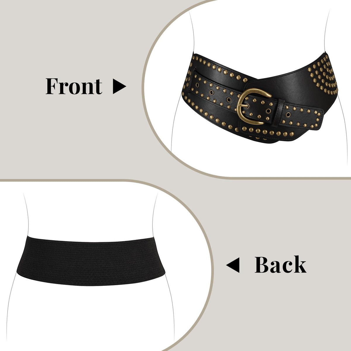 JASGOOD Women Vintage Wide Elastic Belt Rivets Studded Stretchy Waist Belt with Metal Buckle