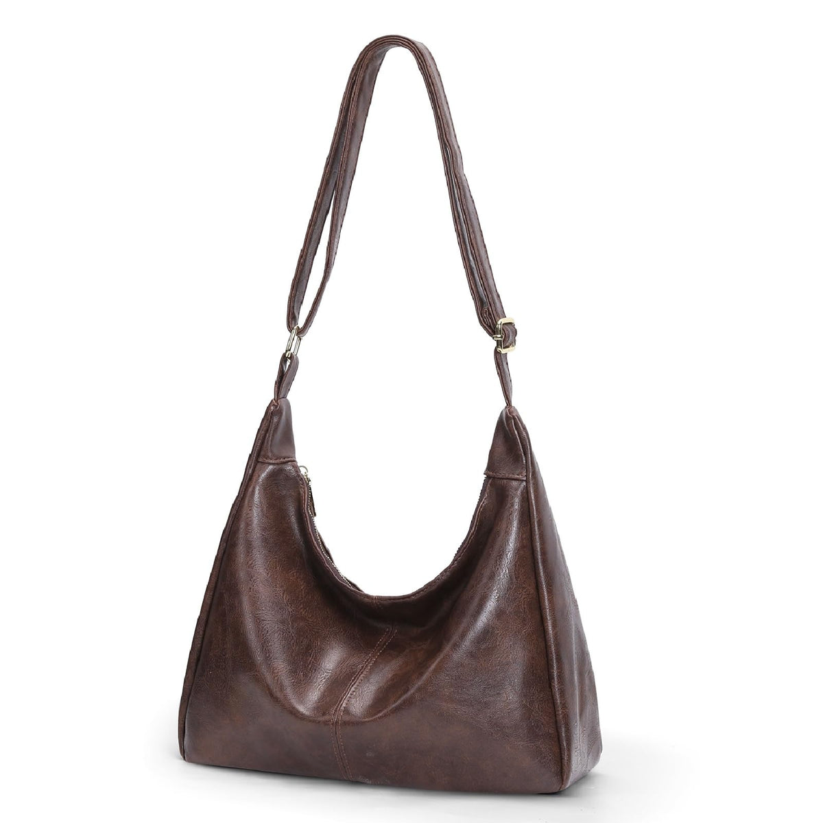 Brown Shoulder Bag for Women,Brown Leather Purse Slouchy Hobo Bags Everyday Purse Daily Commuting Bag with Zipper