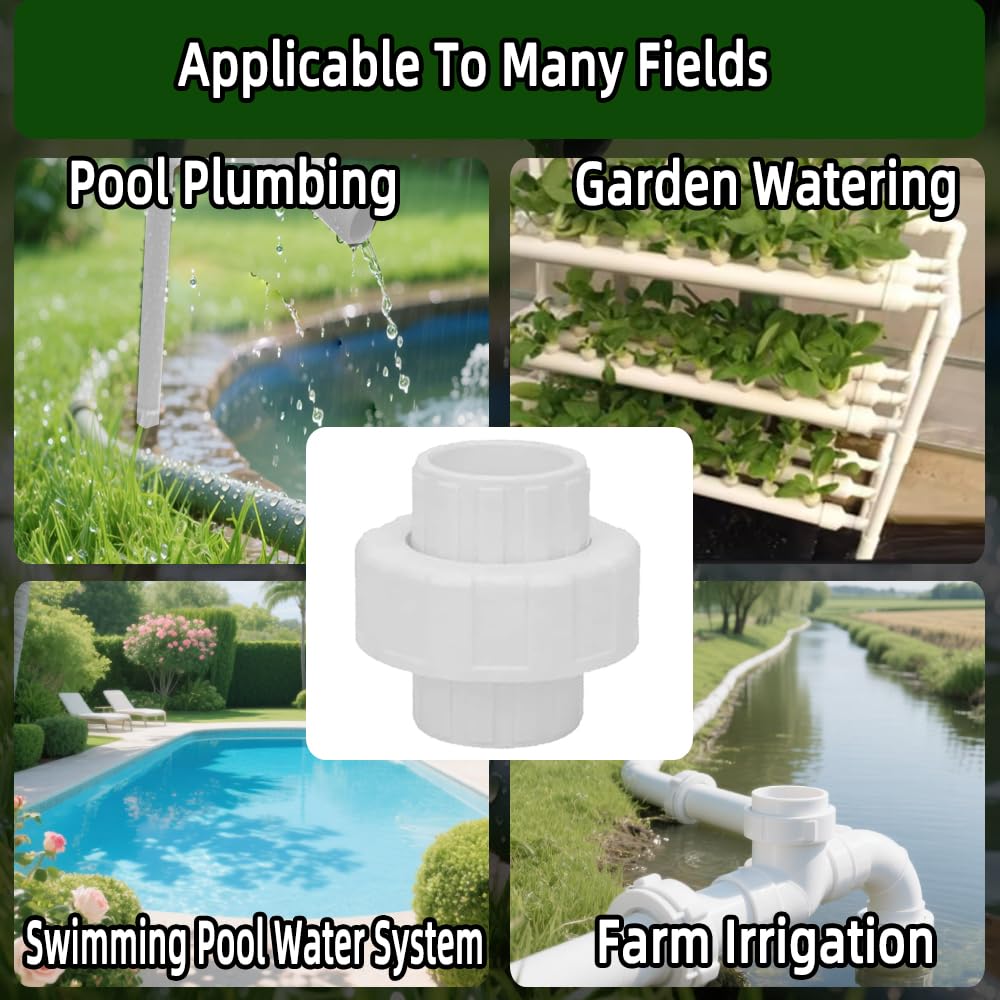 2Pcs 1-1/2" PVC Union Coupling Pipe Fitting (Socket x Socket),Schedule 40,Plumbing Fitting with EPDM O-Ring, White, 1.5" Pump Union for Spa Swimming Pool Pump, Farm Irrigation, Garden Watering.