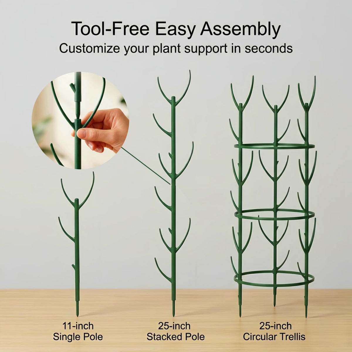10-Pack Monstera Plant Support Stakes - Stackable Sticks for Indoor Plants up to 25" - Outdoor Garden Poles & Trellis with Tape & Twist Tie for Climbing Vines