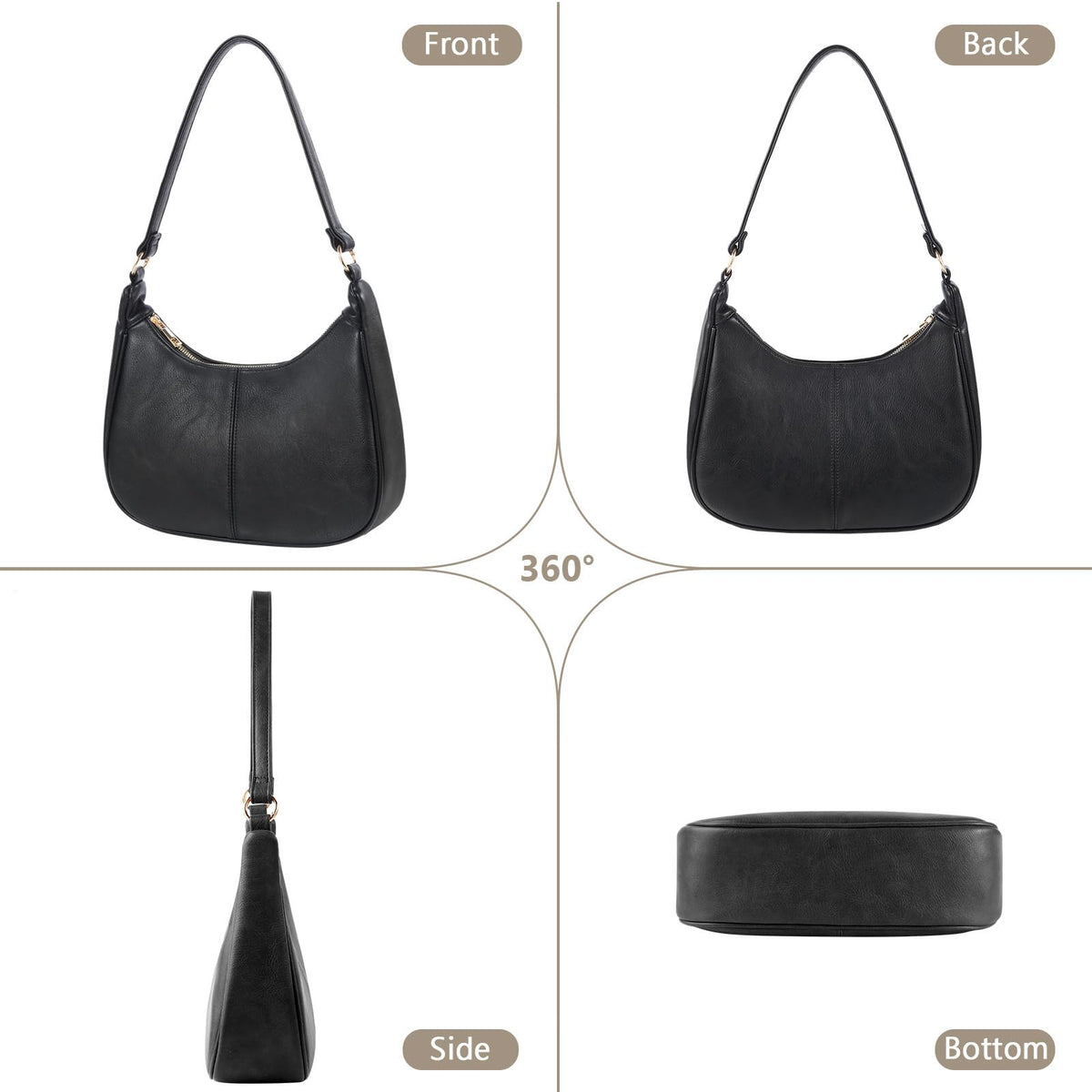 Hobo Bags for Women - Soft Leather Womens Crossbody Purse Shoulder Bags with Adjustable Strap (Black)