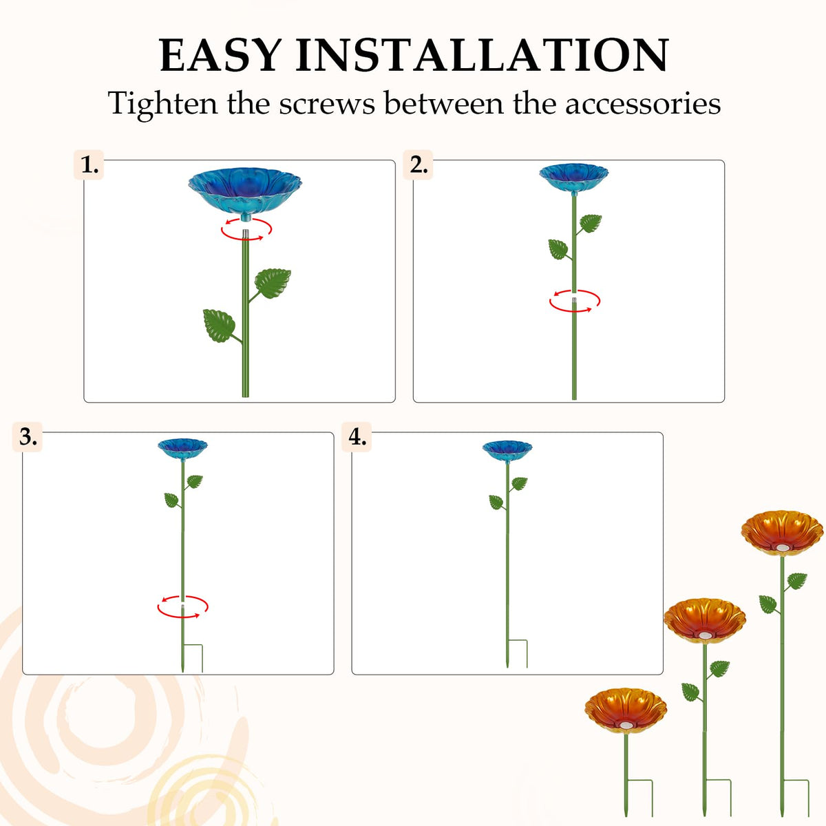 Bee Watering Station | 4 Pack Bee Baths for Garden | Metal Flowers Decorative Garden Stakes | Butterfly Feeder for Outside Garden Yard Decor (Red,Green,Blue,Yellow)