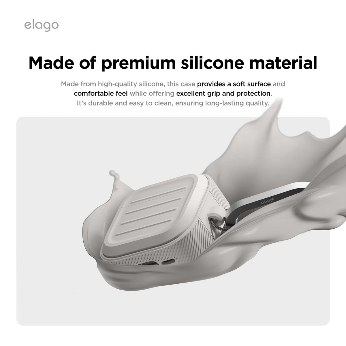 elago Armor Compatible with AirPods 4 Case - for AirPods 4th Generation Cover, Carabiner Included, Supports Wireless Charging, Shock Resistant, Full Protection (Stone)