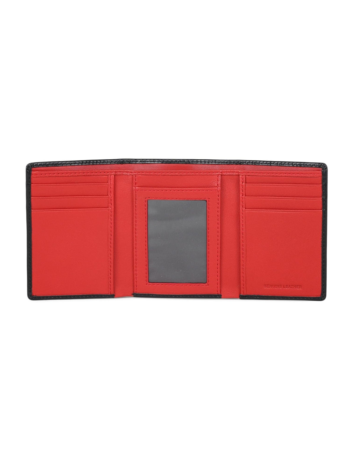 muzaf Trifold Premium Leather Wallet for Men with RFID Blocking (Black Red)