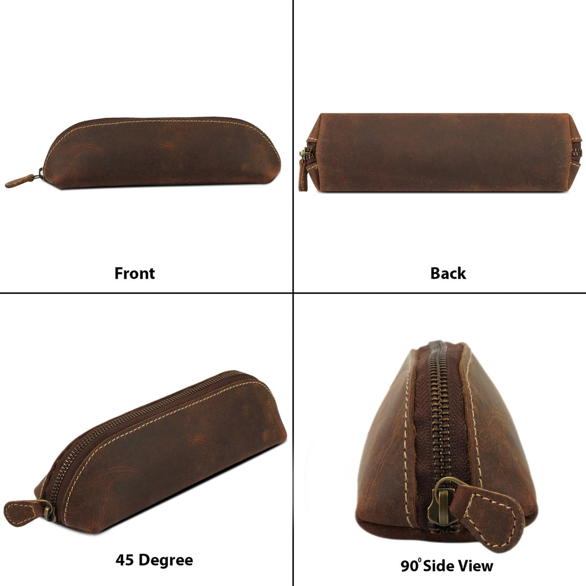 CestAntiQ Leather Zipper Pencil Case – Handmade Slim Pen & Marker Pouch, Small Pencil Organizer for Notebook, Office, Work & Travel, Premium Leather Tool Holder for Artists & Professionals